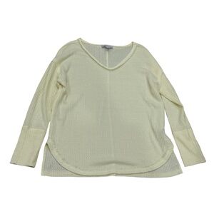 Vintage America Textured V Neck Top Light Yellow Size Medium
